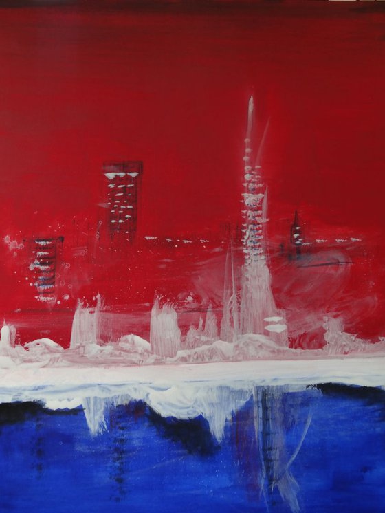 City - large canvas acrylic painting