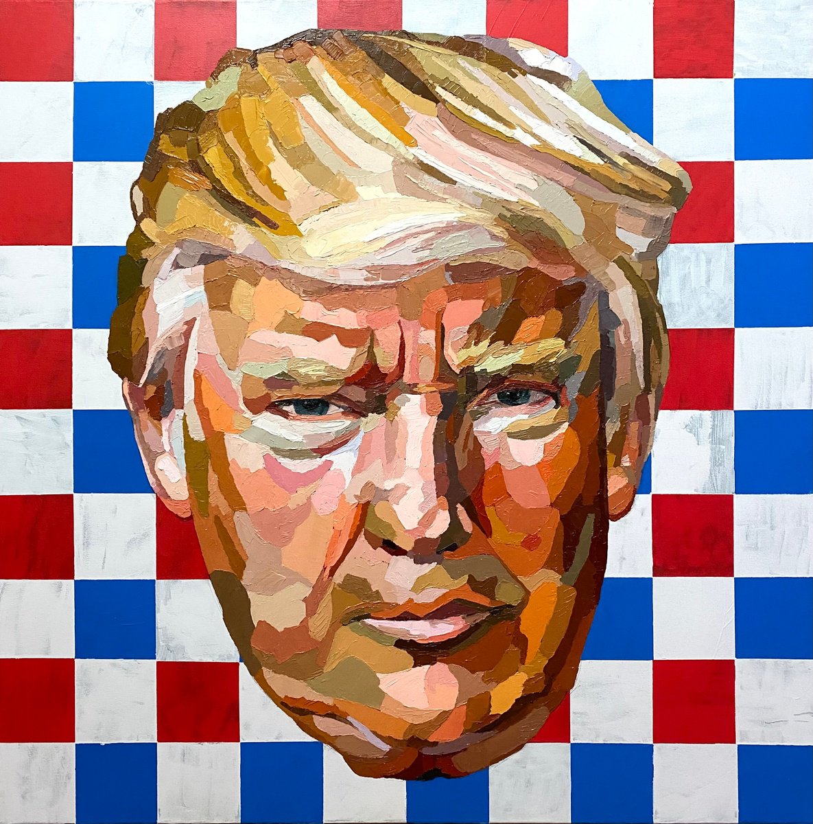 Expressive Portrait Painting By Andrew Newton, 39 X 39, Head 2, Original Artwork