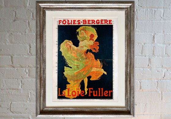 Folies-Bergère Loie Fuller - Collage Art Print on Large Real English Dictionary Vintage Book Page