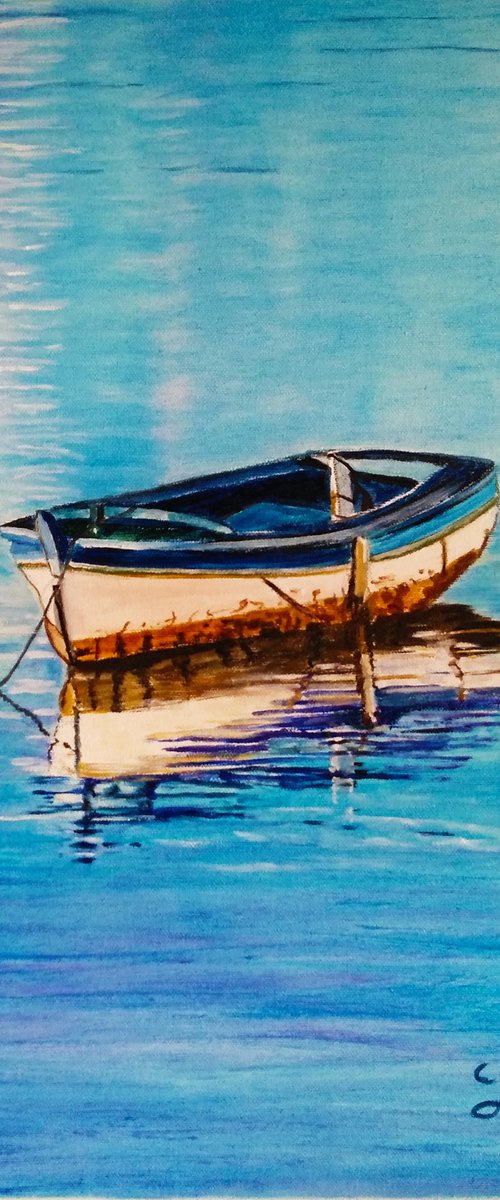 The boat with reflections 2 by Isabelle Lucas