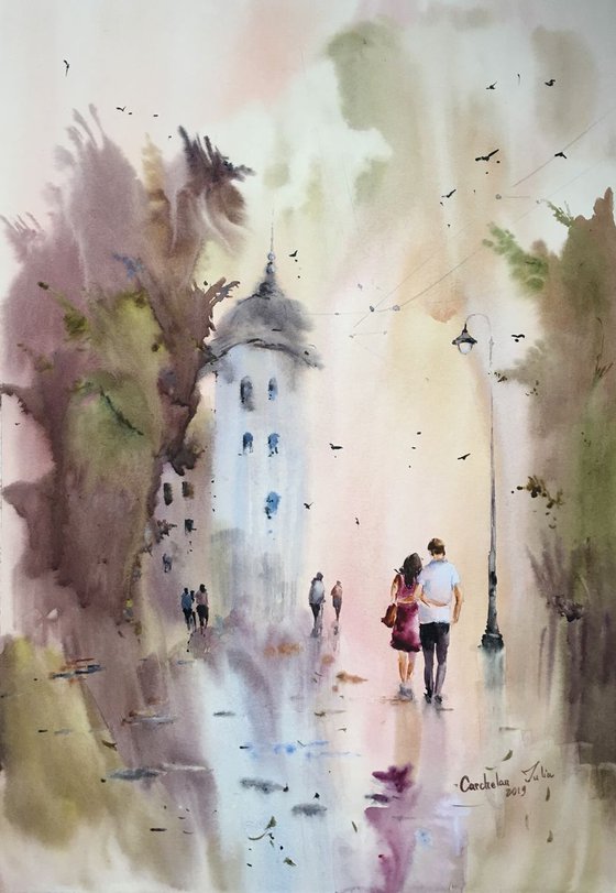 Watercolor “Autumn feeling.Romance” SOLD