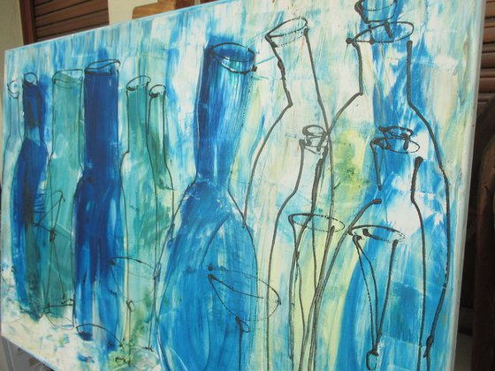 wild blue bottle party xl Oilpainting  27,5 x 39,4inch