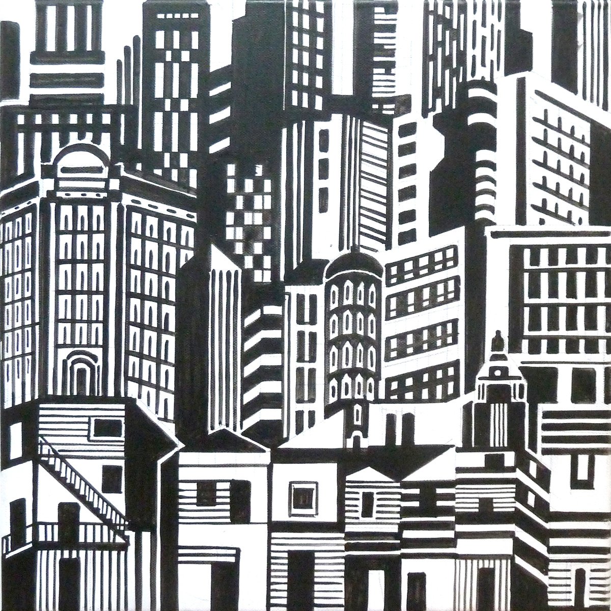 Graphic Acrylic Painting , Buenos-Aires_Bw_04C By Andre Baldet, 16 X 16, Artwork For Sale On Artfinder