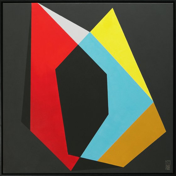 Abstract Painting - Black Diamond - 95x95CM - Incl. Frame - Ronald Hunter - 46J