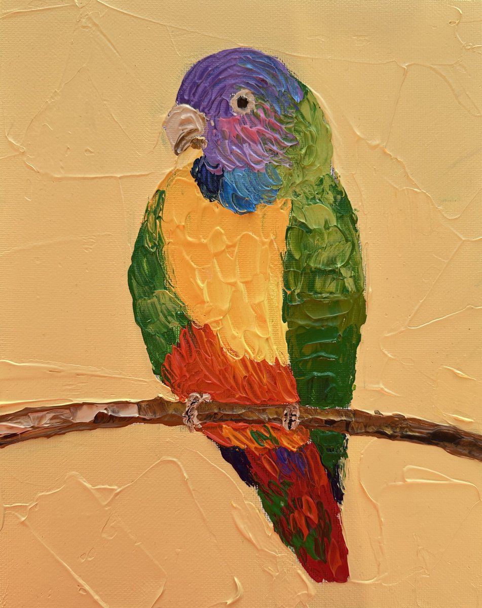 Impressionistic Still Life Acrylic Painting By Guzaliya Xavier, 8 X 10, Rainbow Lorikeet, Original Artwork
