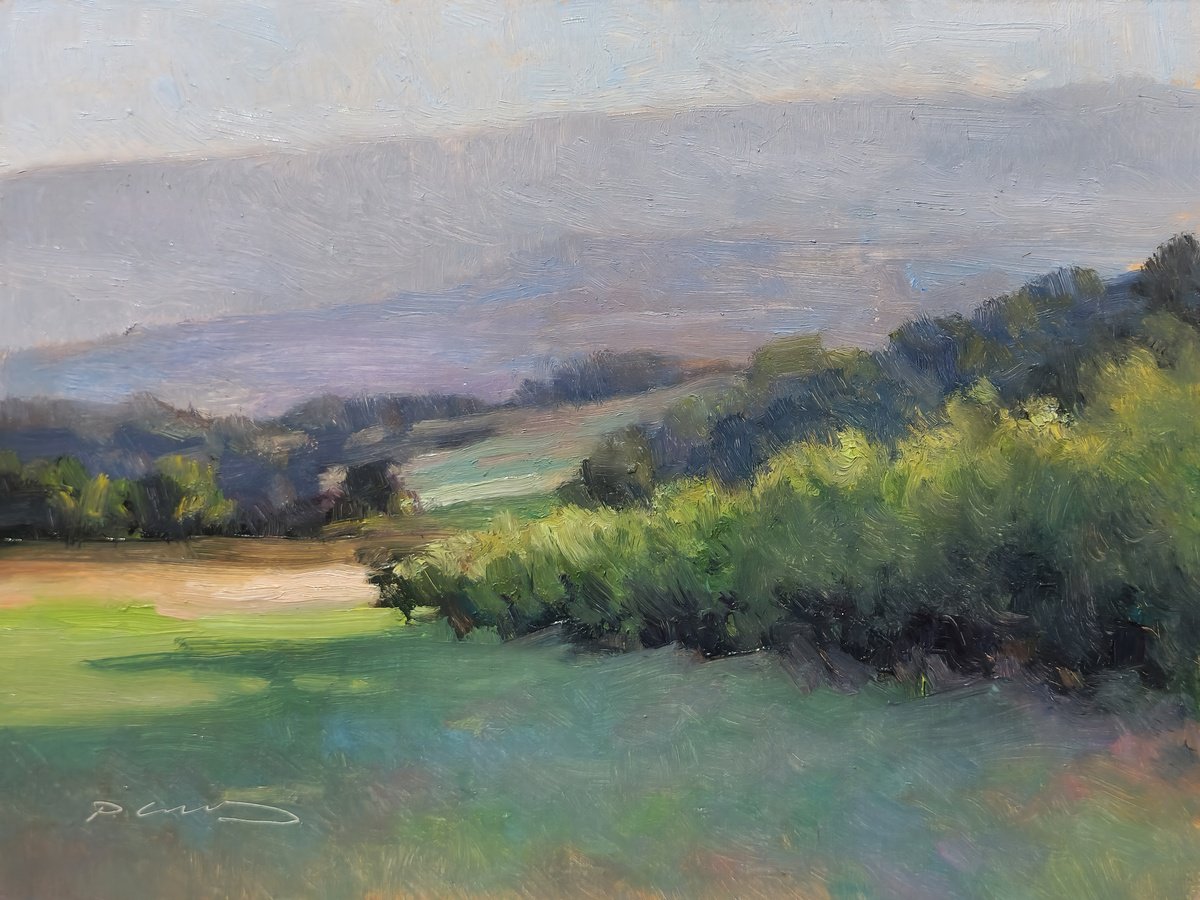 Impressionistic Landscape Oil Painting By Pascal Giroud, 8 X 6", Evening Ligth, Original Artwork
