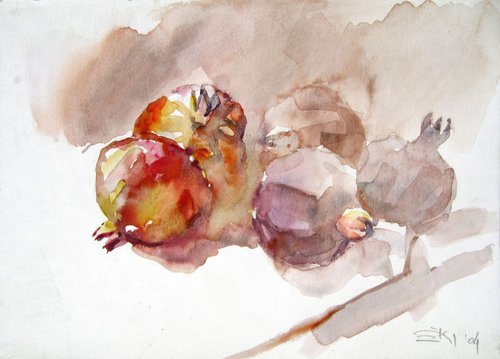 still life with pomegranates by Goran Žigolić Watercolors