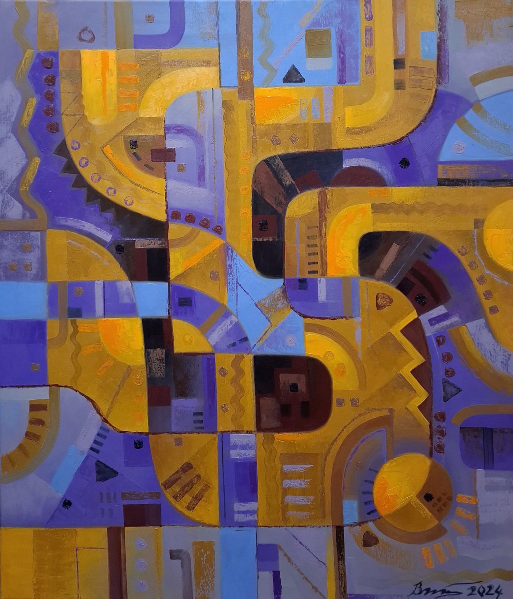 Abstract Oil Painting By Serhii Voichenko, 24 X 27", Light Lines, Original Artwork