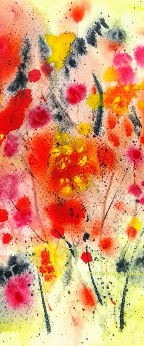 Red Poppies Abstract floral by Asha Shenoy