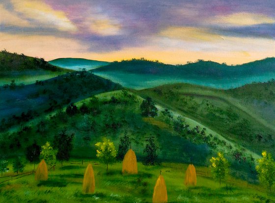 Carpathian Painting Ukraine Original Art Mountains Oil European Landscape Artwork Stacks Wall Art 16 by 12 inches by Halyna Kirichenko