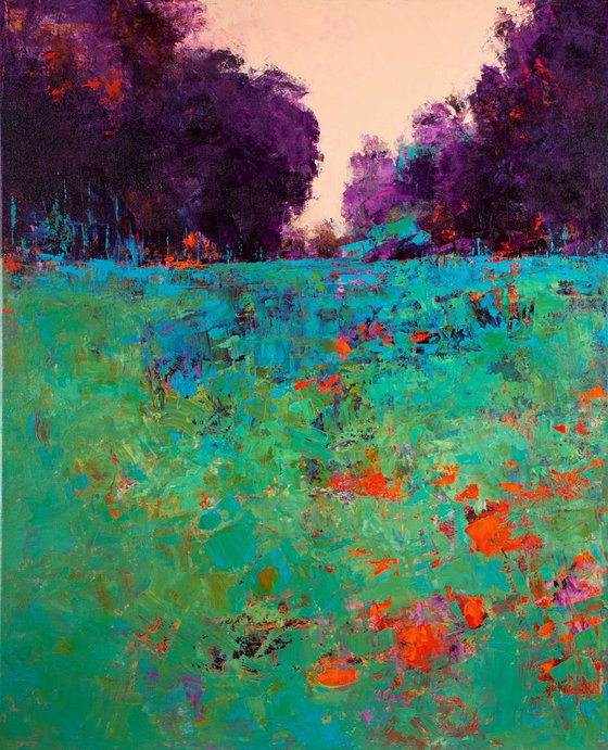 Turquoise Field With Trees modern landscape impressionist
