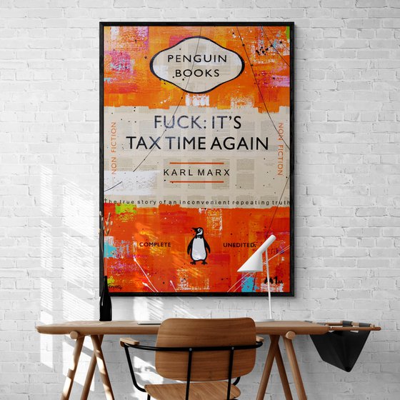 Marxist Tax Time 140cm x 100cm Textured Book Page Urban Pop Art