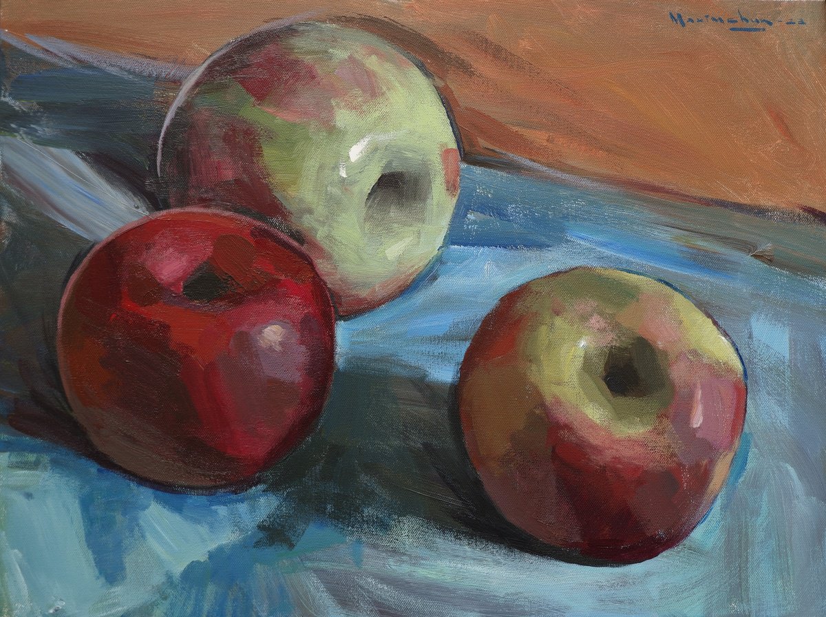 Still Life Acrylic Painting By Nikita Maksimchuk, 24 X 18", Apples, Original Artwork