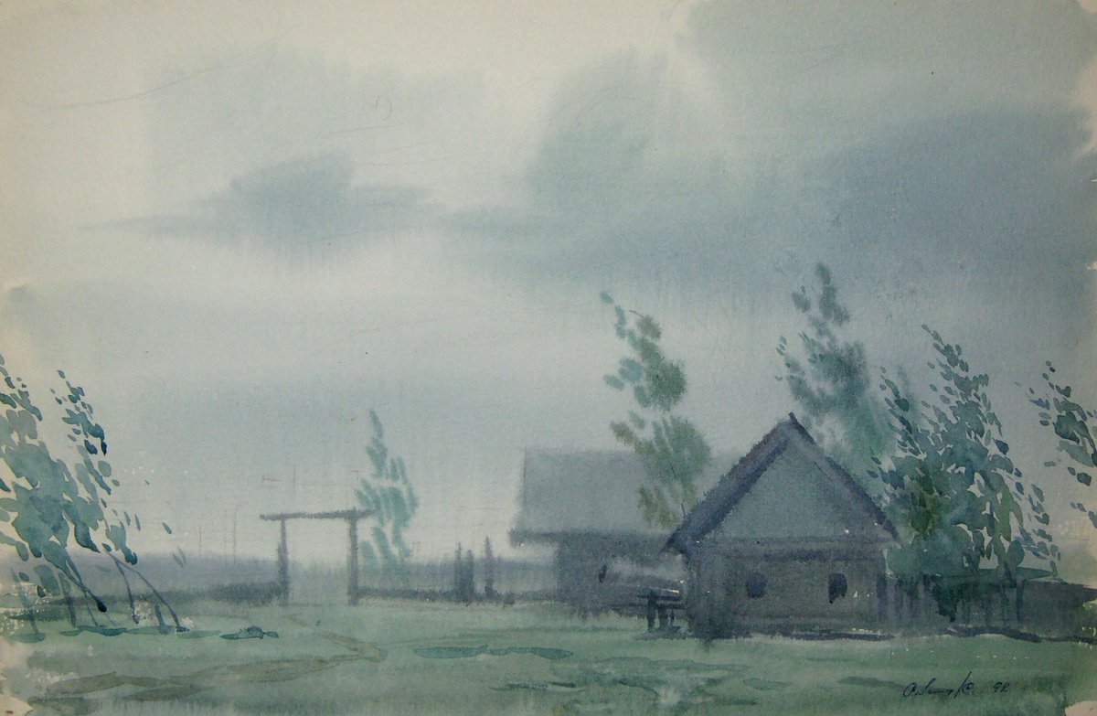 Impressionistic Landscape Watercolour By Valeriy Savenets-1, 15 X 10", Rainy Morning, Original Artwork