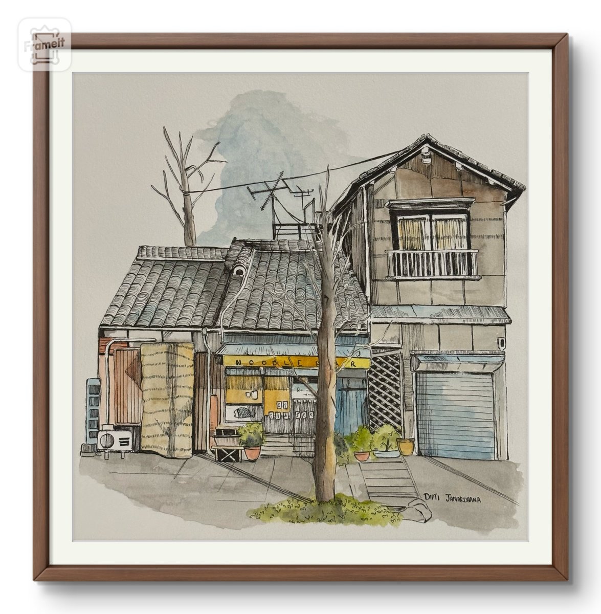 Illustrative Cityscapes Watercolour By Dipti Janardhana, 8 X 8, Noodle Bar, Original Artwork