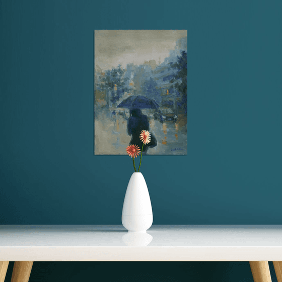 Street, lady with umbrella
