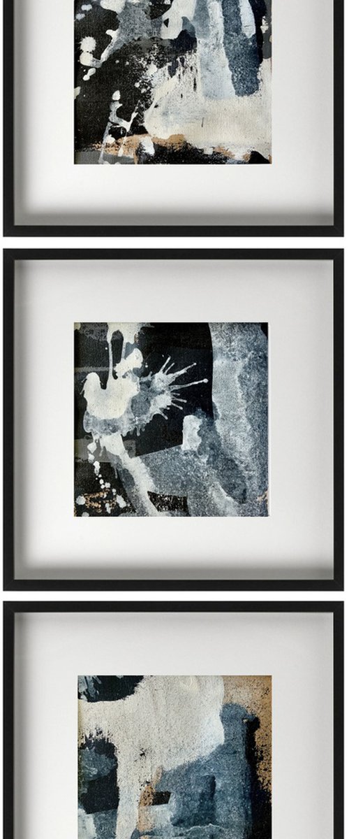 Abstract No. 17520 4-6 black & white  -set of 3 by Anita Kaufmann