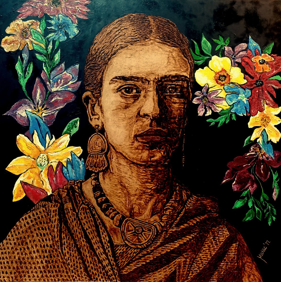 Frida Kahlo by MILIS Pyrography