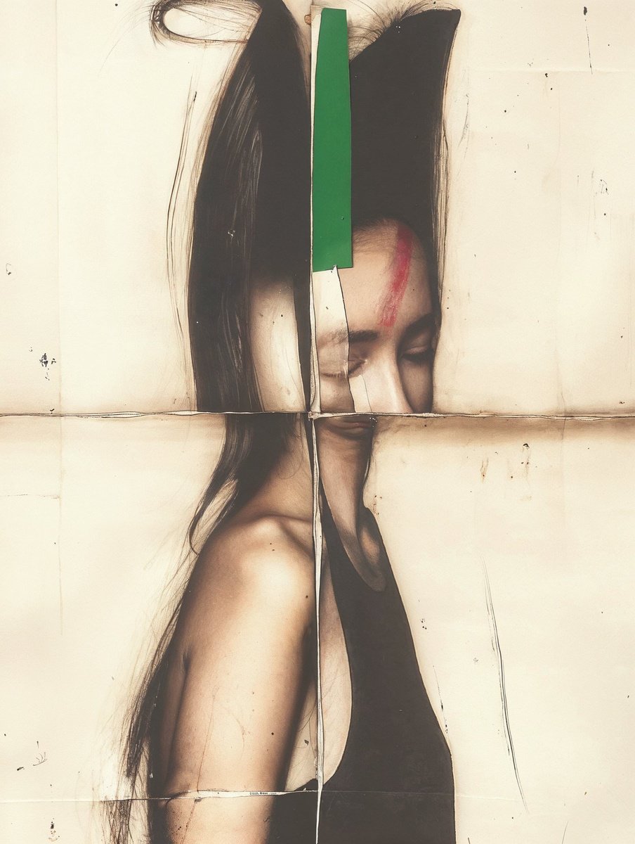 Naive Portrait Print By Richard Gibson, 13 X 16", Diary Viii, Original Artwork