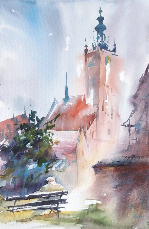 "A resting man in Gdansk" by Merite Watercolour
