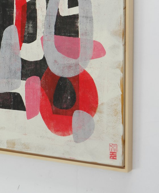 Round & Round in Red - Incl Frame - 95 x 95 cm - Ronald Hunter - 10J