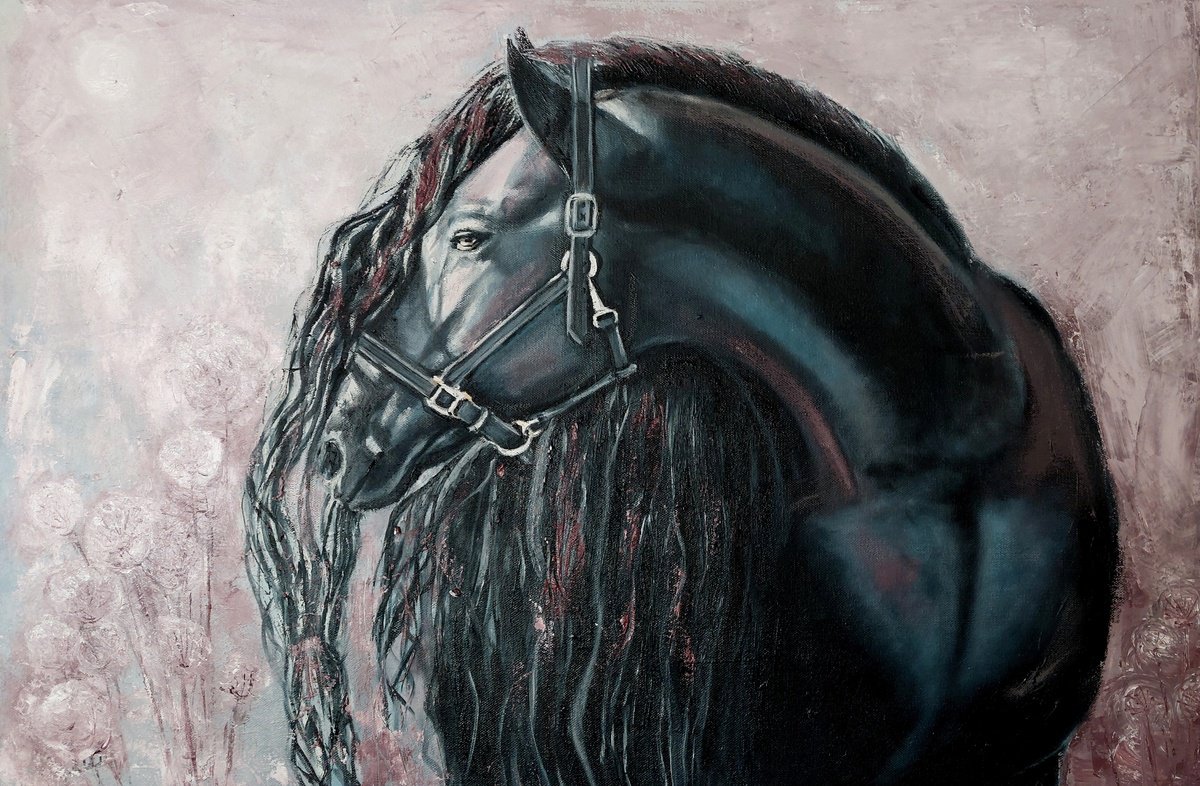 Expressive Oil Painting , Black Horse By Ira Whittaker, 30 X 20, Artwork For Sale On Artfinder