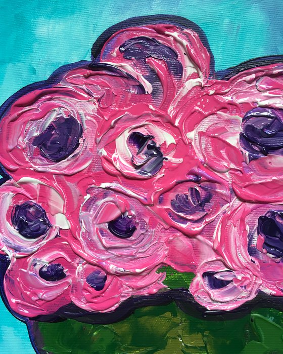 BOUQUET OF Pink  Roses  #9 palette  knife Original Acrylic painting office home decor gift