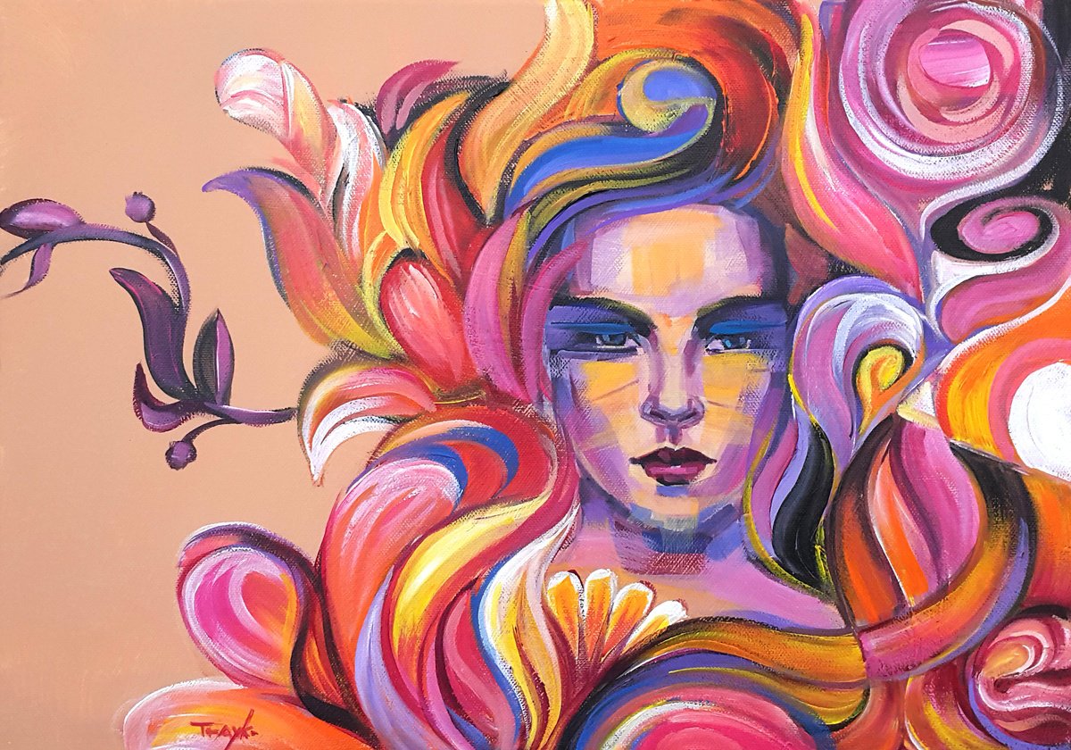 Abstract Acrylic Painting By Trayko Popov, 20 X 14", Summer, Original Artwork