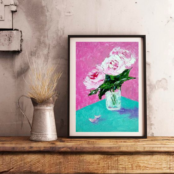 Peony Painting Original Art Floral Artwork Peonies Wall Art Flower Bouquet