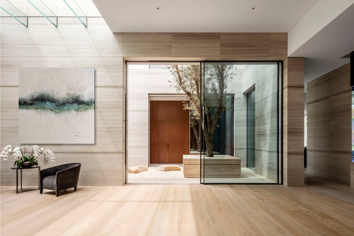 Abstract Acrylic Painting By Indie Ru, 39 X 39, Refined Sea Wave Minimalism, Original Artwork