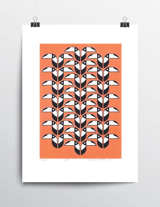 Toucans (coral) - Unframed - FREE Worldwide Delivery