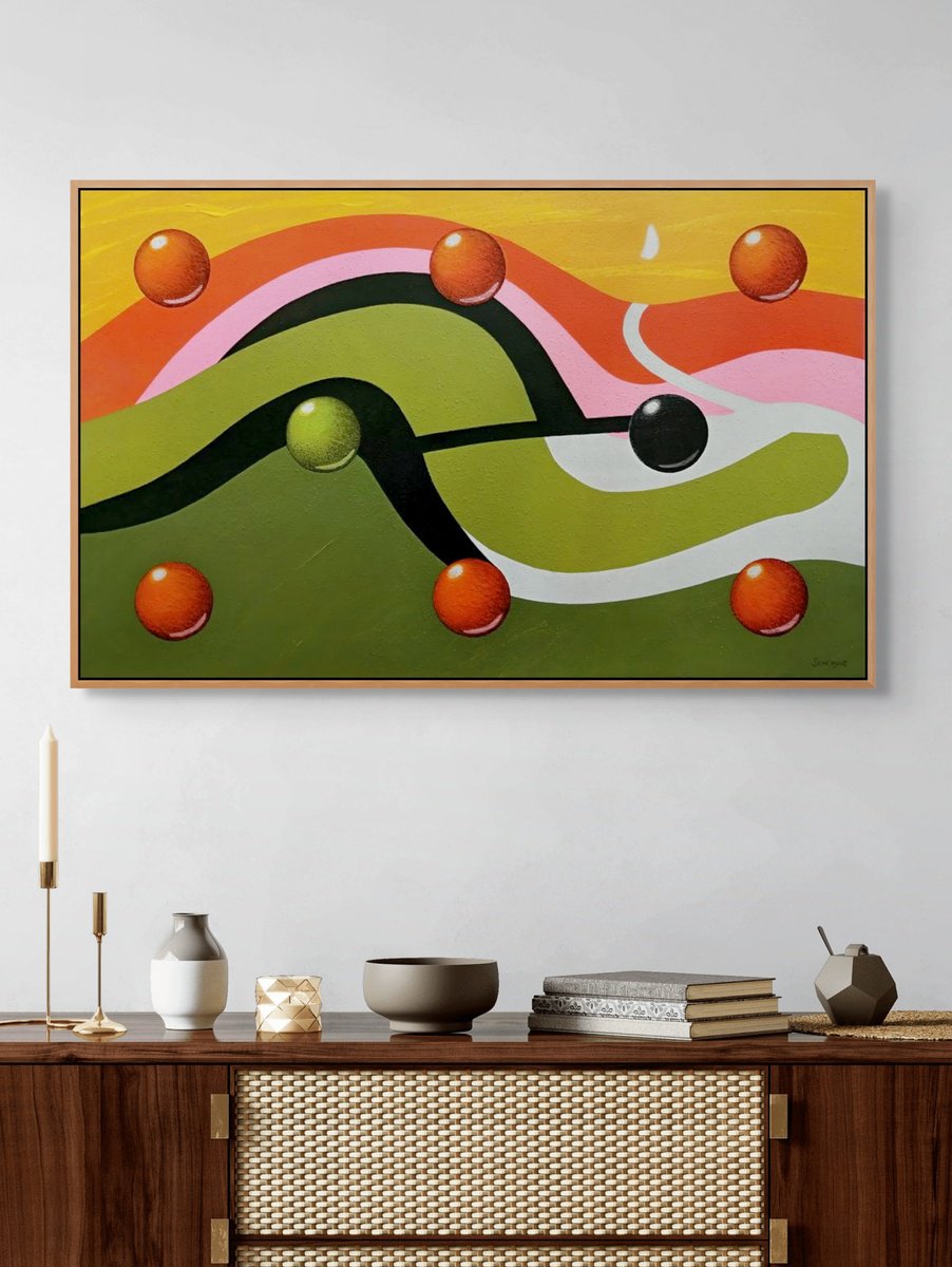 Geometric Abstract Acrylic Painting By Evgen Semenyuk, 31 X 20, Olive Grove, Original Artwork