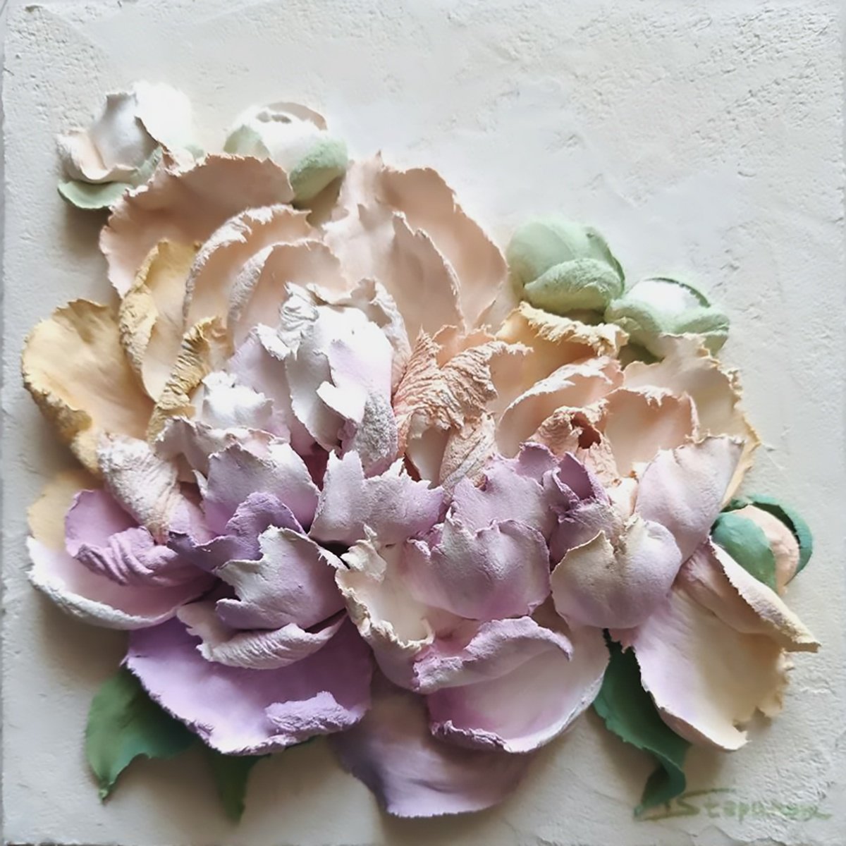 Photorealistic Botanical Sculpture By Irina Stepanova, 8 X 8, Peonies At Sunset-3D Flowers, Original Artwork