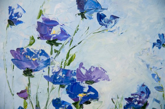 Blue wildflowers. Oil painting.