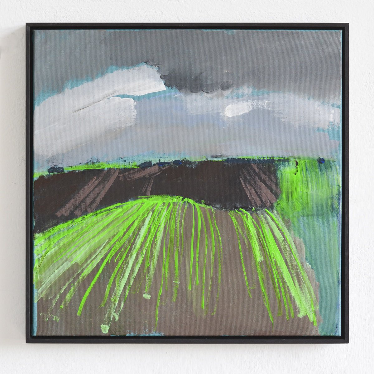 Impressionistic Landscape Acrylic Painting By Igor Nekraha, 17 X 17, Fields Turn Green, Original Artwork