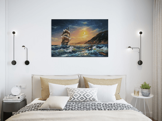 Restless sea -1 (60x90cm, oil painting)