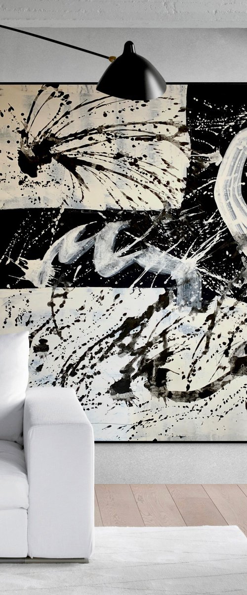 Abstraction No. 724 black & white minimalism XXL by Anita Kaufmann