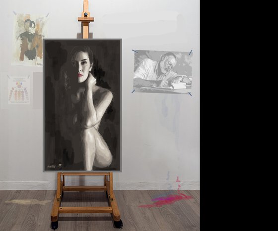 NUDE IN BLACK AND GREY #7  27"X45.5"