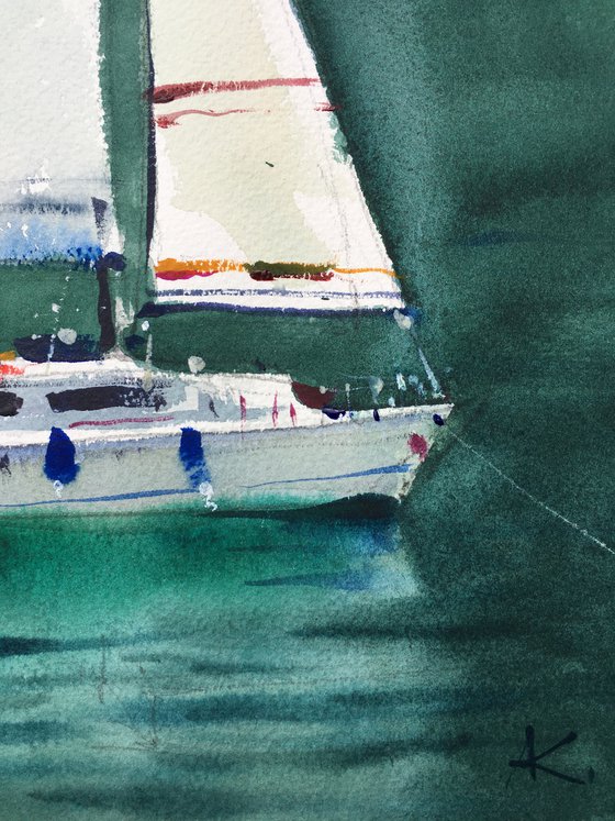 “Yacht. Greece” original art, one of a kind, handmade art