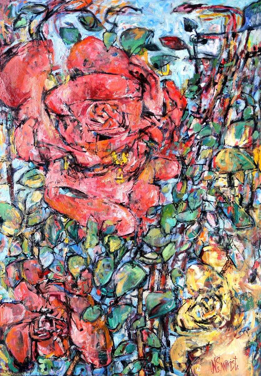 Impressionistic Botanical Oil Painting By Nikifor Swiristuhin, 27 X 39", Queen., Original Artwork