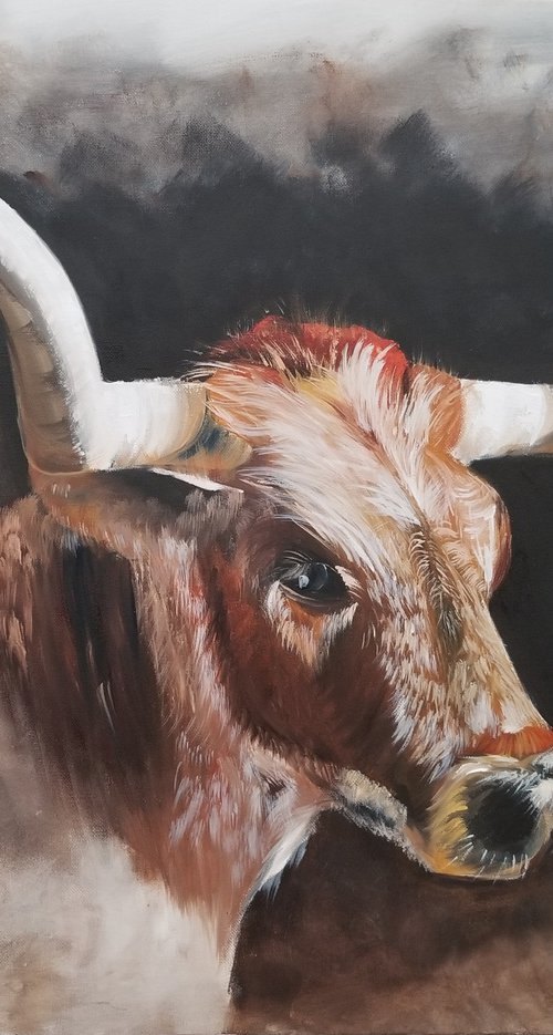 A Bull. An Ox. Chinese Zodiac symbol 2021. Original oil painting on canvas. Realistic painting. Wall Art. Wall Decor. Home Decor. by Alexandra Tomorskaya/Caramel Art Gallery