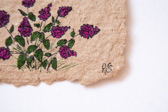 Magenta hydrangea on handmade craft paper