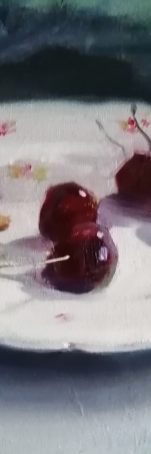 Plate with cherries by Rosemary Burn
