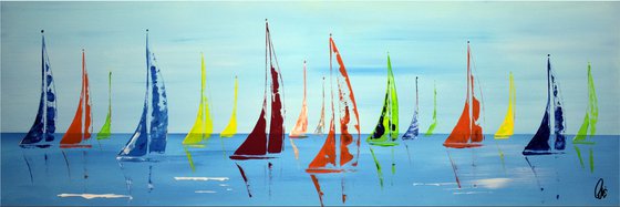 Colourful Summer II - Abstract- Colourful Sailboat Painting- Large Acrylic Art Canvas Wart Art Ready to hang