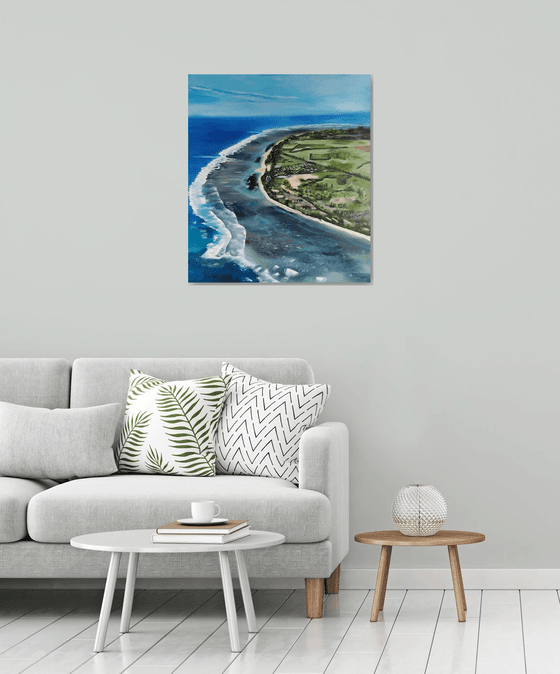 Island, original landscape waves, ocean oil painting, Gift art for home