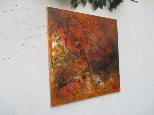 red harvest dogwalk oil on canvas 31,5 x 31,5 inch by Sonja Zeltner-Müller