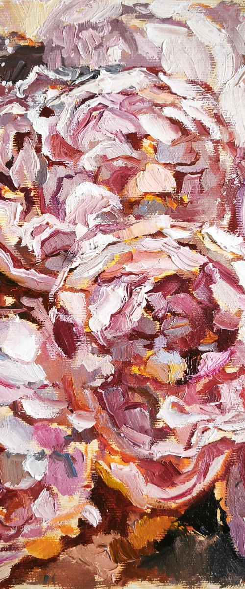 Peonies painting, miniature by Annet Loginova