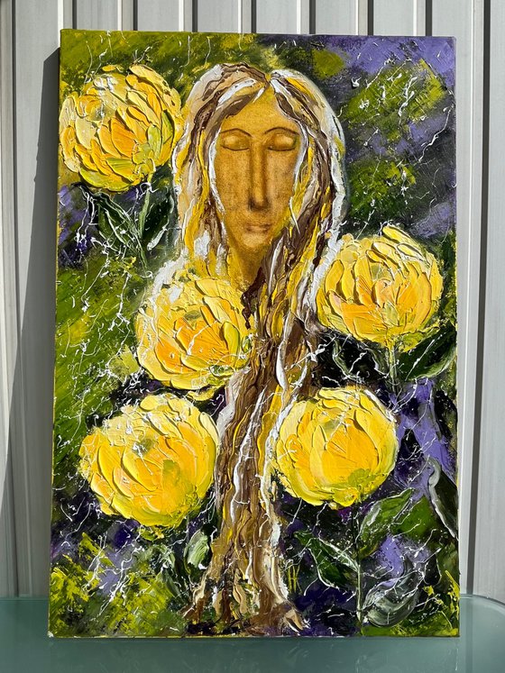 Flower Head Woman " Golden Heart"