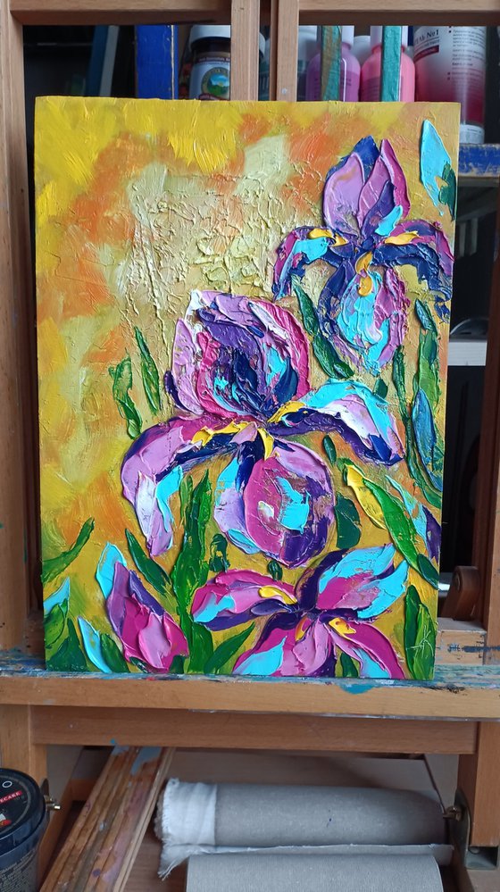 Irises - flowers, oil painting, irises flowers, gift idea, flowers, gift for woman, flowers oil painting