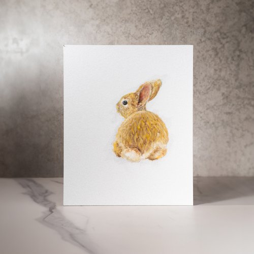 Bunny 1 Golden Serenity: A Tranquil Rabbit Oil Painting by VICTO